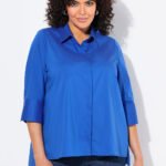 melyni moteriski marskiniai su 3/4 ilgio rankovemis