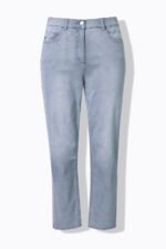 sviesiai pilki moteriski dzinsai su elastiniu juosmeniu