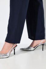 tamsiai melynos placios kelnes moterims elastinis juosmuo