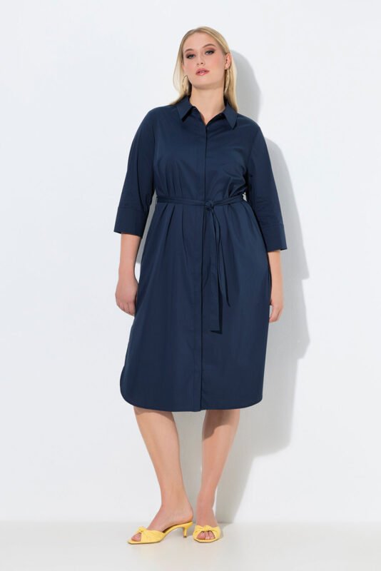 tamsiai melyna medvilnes suknele 3/4 ilgio rankoves