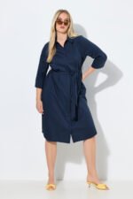 tamsiai melyna medvilnes suknele 3/4 ilgio rankoves