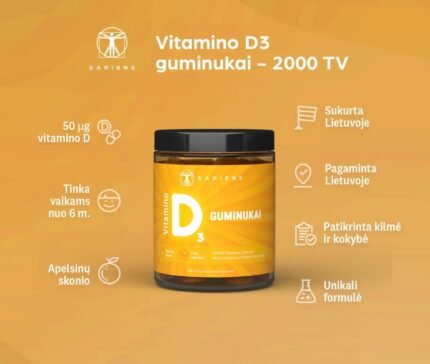 Vitamino D3 Guminukai, 60 gum